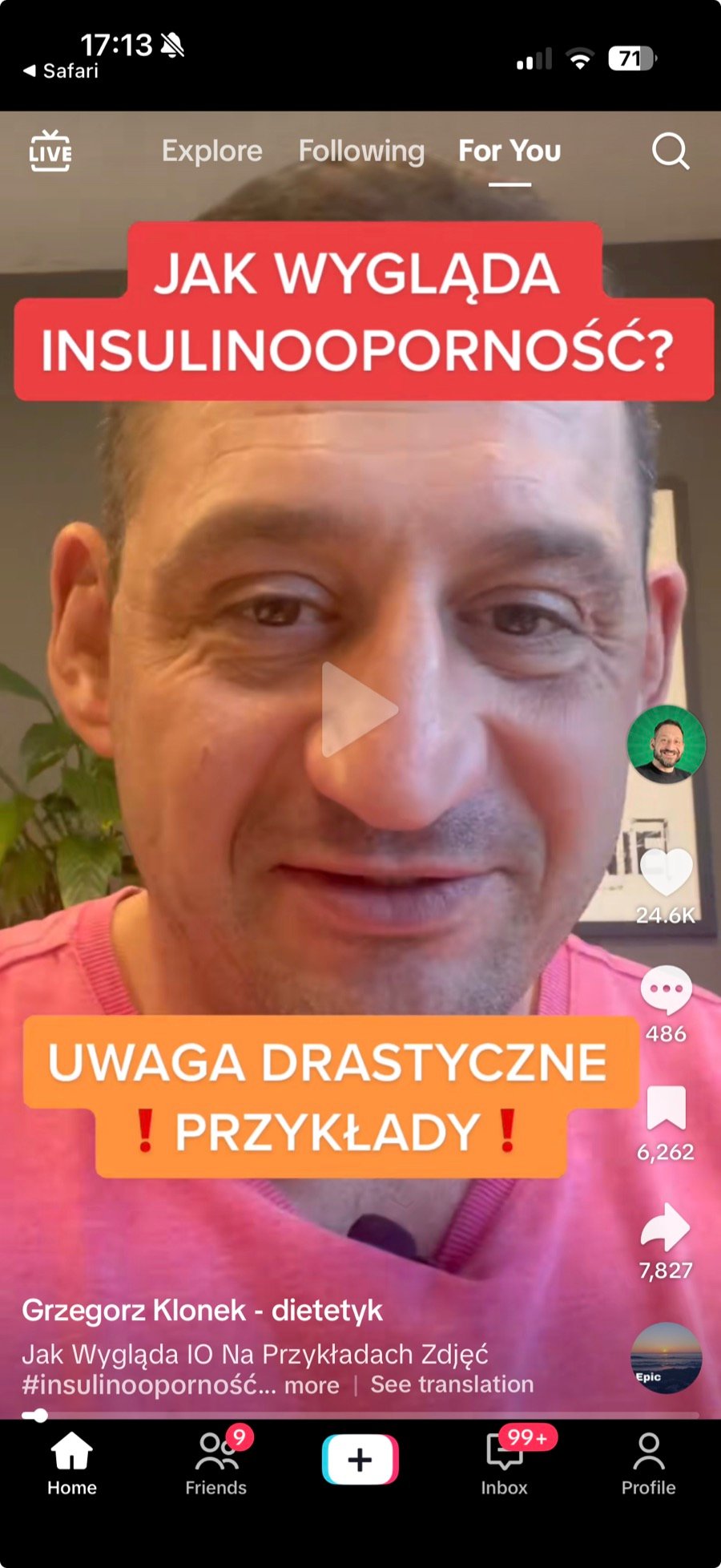 Rolka Grzegorza Klonka na TikToku — 1,1 mln wyświetleń