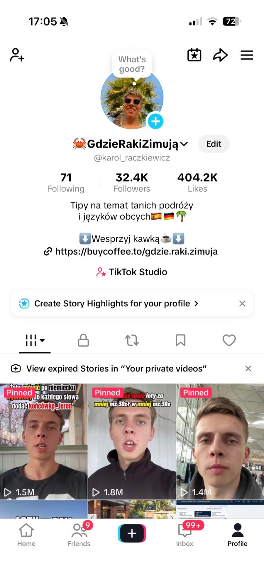 Mój profil TikTok — 1,8 mln wyświetleń